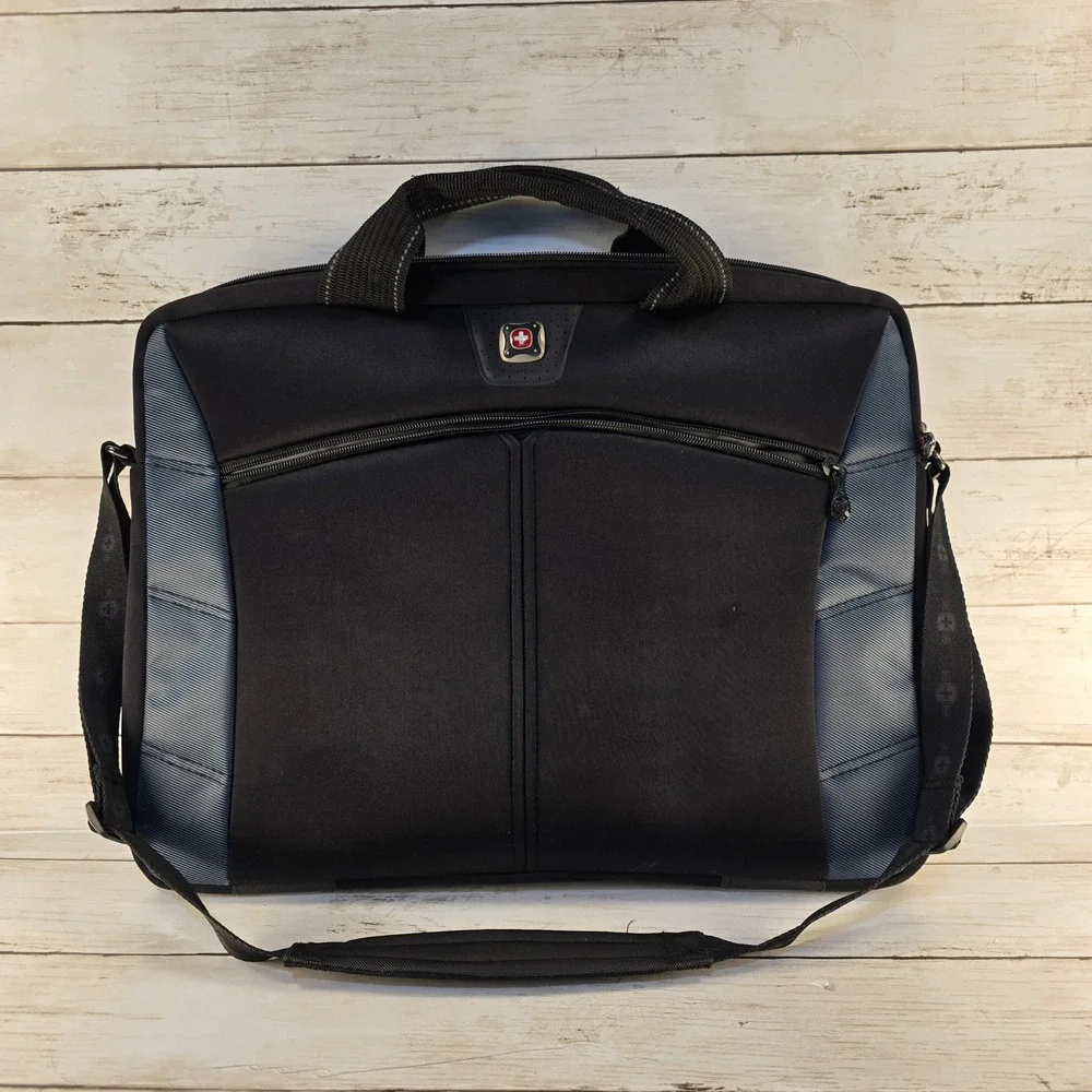 SwissGear Laptop Messenger Bag Black Blue Padded Briefcase Shoulder Travel Bag